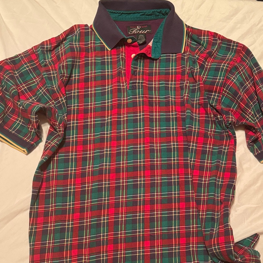 Vintage Duck Head Tour Red and Green Plaid Polo Golf Shirt